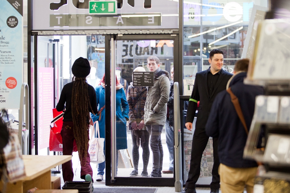 Customers queuing